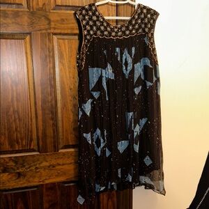 Anthropologie Black and Blue Midi Dress